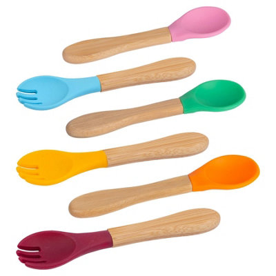 Tiny Dining Beige Bamboo Baby Weaning Fork & Spoon Set