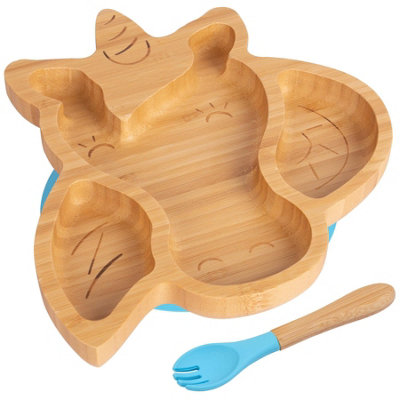 Tiny Dining Bamboo Weaning Plate & Fork SetUnicorn/blueDivided Non-Slip Bamboo Baby Self-Feeding Weaning Plate & Cutlery from B&Q