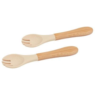 Tiny Dining Bamboo Silicone Tip ForksBeigeChildren's Baby Toddler Soft Curved Feeding Weaning ForkSet Of 2 from B&Q