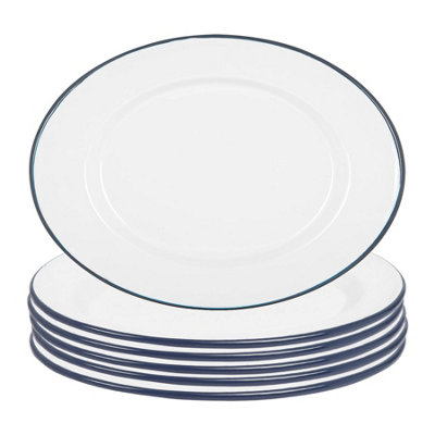 Argon Tableware White Enamel Serving Platters30.5Cm X 22.5CmBluePack Of 6 from B&Q