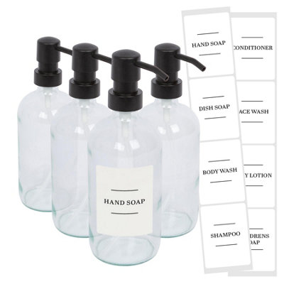 Harbour Housewares Glass Soap Dispensers With Labels500MlClear/whitePack Of 4 from B&Q