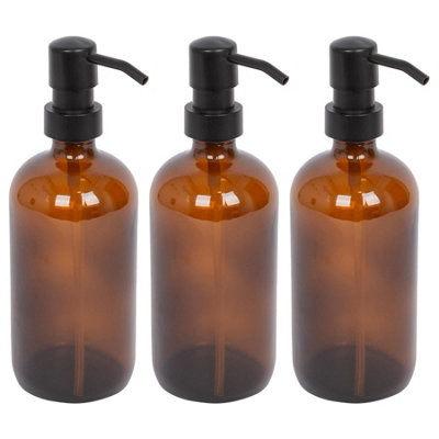 Harbour Housewares 500Ml Glass Soap Dispensers3X Amber Bathroom Kitchen Spa Refillable Hand Wash Or Lotion Bottle With Pump from B&Q