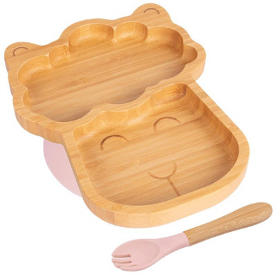 Tiny Dining Bamboo Weaning Plate & Fork SetLlama/pastel PinkDivided Non-Slip Bamboo Self-Feeding Weaning Plate & Cutlery from B&Q