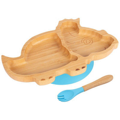 Tiny Dining Bamboo Weaning Plate & Fork SetDinosaur/blueDivided Non-Slip Bamboo Baby Self-Feeding Weaning Plate & Cutlery from B&Q