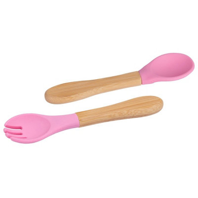 Tiny Dining Red Bamboo Baby Weaning Fork & Spoon Set