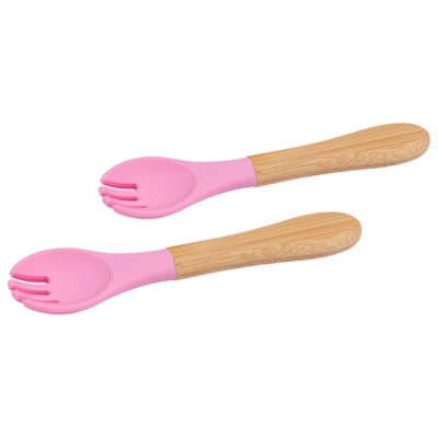 Tiny Dining Bamboo Silicone Tip ForksPinkChildren's Baby Toddler Soft Curved Feeding Weaning ForkSet Of 2 from B&Q