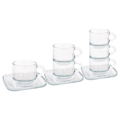 Lav Glassware Lav 12Pc Cozy Stacking Glass Espresso Cups & Saucers Set - 90Ml