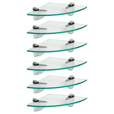 Harbour Housewares 6X Floating Glass Corner Shelves20CmSilver BracketsBathroom Shower Storage Vanity Display Unit Shelf from B&Q