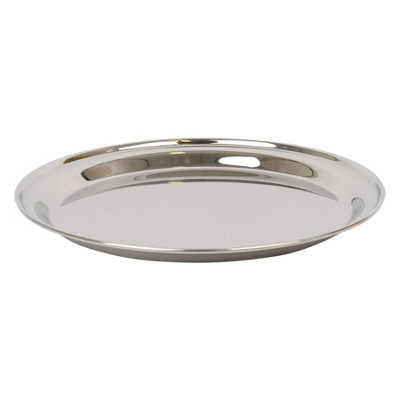 Argon Tableware 35.5Cm Serving PlatterStainless Steel Chrome Dinner Tray Round Tray Plate Large Appetizer Serving Dishes from B&Q