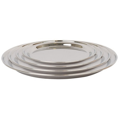 Argon Tableware 4Pc Round Stainless Steel Serving Tray Set25.5Cm-40.5Cm from B&Q