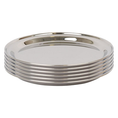 Argon Tableware 35.5Cm Serving Platters6X Stainless Steel Chrome Dinner Tray Round Tray Plate Large Appetizer Serving Dishes from B&Q