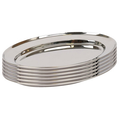 Argon Tableware 6X Oval Serving Platters35 X 24CmStainless Steel Dinner Tray Oval Plate Small Appetizer Serving Dishes from B&Q