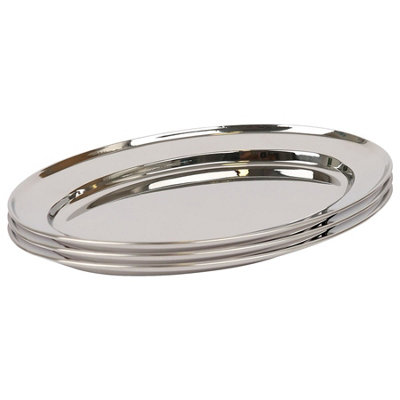 Argon Tableware 3X Oval Serving Platters35 X 24CmStainless Steel Dinner Tray Oval Plate Small Appetizer Serving Dishes from B&Q