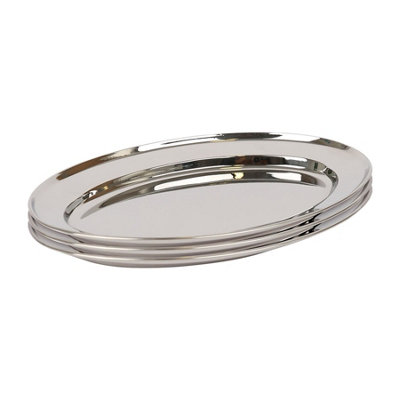 Argon Tableware 3X Oval Serving Platters25 X 17CmStainless Steel Dinner Tray Oval Plate Small Appetizer Serving Dishes from B&Q
