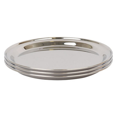 Argon Tableware 35.5Cm Serving Platters3X Stainless Steel Chrome Dinner Tray Round Tray Plate Large Appetizer Serving Dishes from B&Q