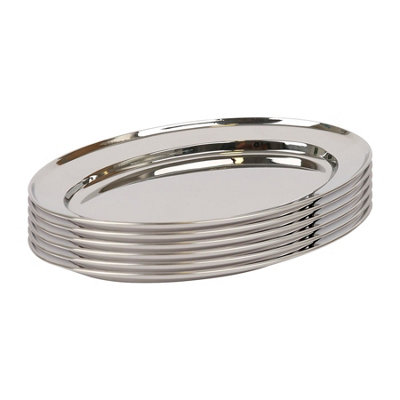 Argon Tableware 6X Oval Serving Platters25 X 17CmStainless Steel Dinner Tray Oval Plate Small Appetizer Serving Dishes from B&Q