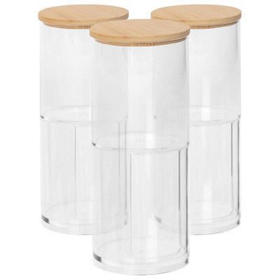 B&Q -  Reusable Plastic Stacking Bathroom Canisters With Bamboo LidPack Of 3