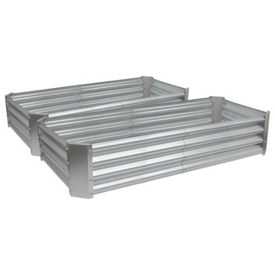 B&Q -  Raised Garden Beds2X Silver Rectangular Bottomless Metal Raised Galvanised Steel Planter Box 180 X 90Cm