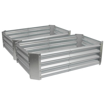 B&Q -  Raised Garden Beds2X Silver Rectangular Bottomless Metal Raised Galvanised Steel Planter Box 120 X 60Cm