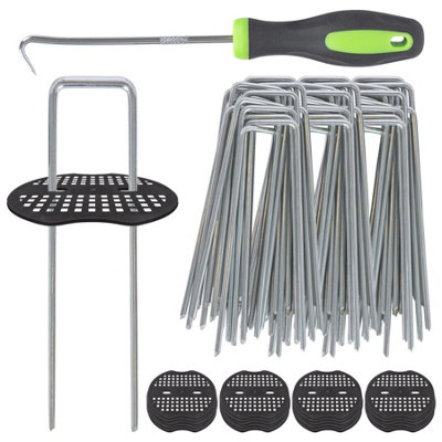 Harbour Housewares 200 Garden Pegs200 Buffer Washer Plate & Removal Tool Set 150mm Staples 4mm Thickness Galvanised Steel Stake from B&Q
