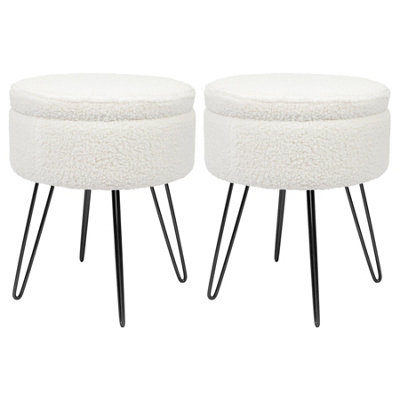 Harbour Housewares Round Boucle Storage Footstools - H46 X D37cm - Pack Of 2 Cream/Black