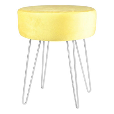 Harbour Housewares Round Velvet Footstool - H40 X D35cm - Yellow/Silver