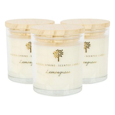Nicola Spring 3X Lemongrass Scented Candles 130G 21H Natural Single Wick Soy Wax Aromatherapy Candle Home Fragrance from B&Q