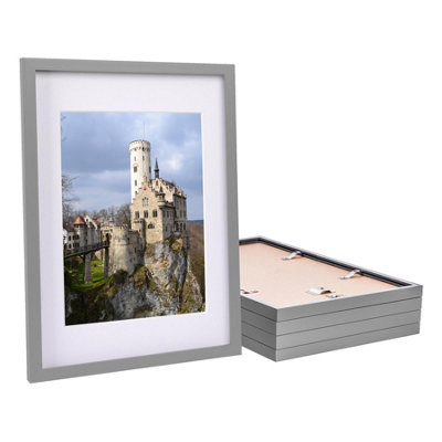 Nicola Spring 5X Photo Frames With White A4 MountA3 (12" X 17") Grey Portrait Hanging Wall Mounted Picture Display Frame from B&Q