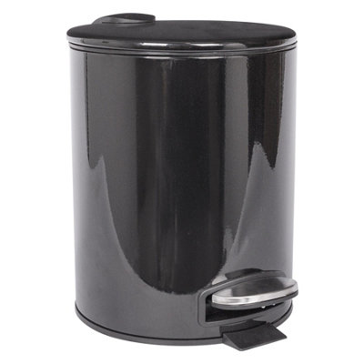 B&Q -  Bathroom Pedal Bin5LBlackRound Stainless Steel Slim Rubbish Dustbin Lid And Inner Liner Bucket