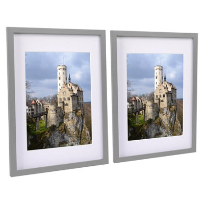Nicola Spring 2X Photo Frames With White A4 MountA3 (12" X 17") Grey Portrait Hanging Wall Mounted Picture Display Frame from B&Q