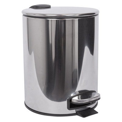 Harbour Housewares Bathroom Pedal Bin5LChromeRound Stainless Steel Slim Rubbish Dustbin Lid And Inner Liner Bucket from B&Q