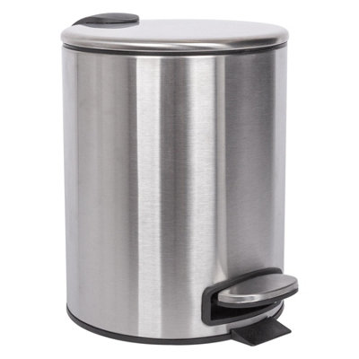 B&Q -  Bathroom Pedal Bin5LBrushedRound Stainless Steel Slim Rubbish Dustbin Lid And Inner Liner Bucket