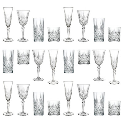 Rcr Crystal 24Pc Melodia Glassware SetDishwasher Safe Glass Wedding Christmas Birthday Party Drinking Glassware Goblet Gift Set from B&Q