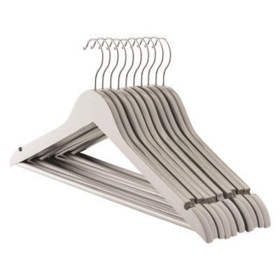 B&Q -  10X Strong Grey Wooden Coat Hangers With 360 Degree Rotatory HookWood Clothes Hangers With Notches & Bar