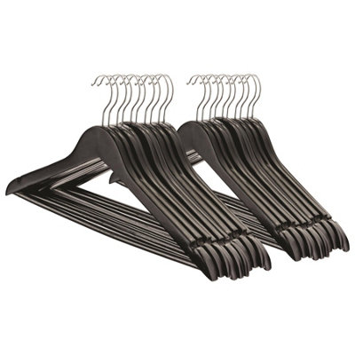 Harbour Housewares 20X Strong Black Wooden Coat Hangers With 360 Degree Rotatory HookWood Clothes Hangers With Notches & Bar from B&Q