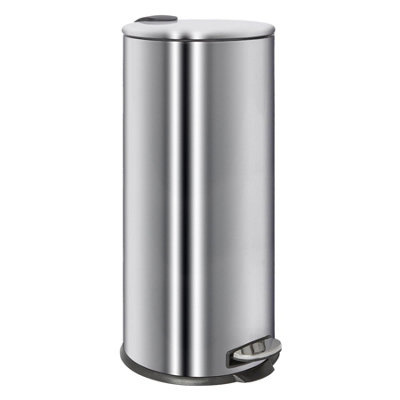Harbour Housewares Round Stainless Steel Kitchen Pedal Bin - Chrome 30L