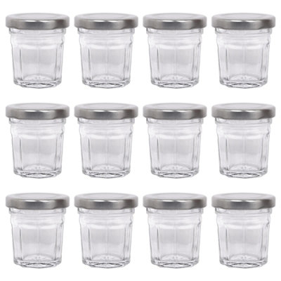 Argon Tableware Glass Jam Jars With Lids - 30Ml - Pack Of 12 Silver