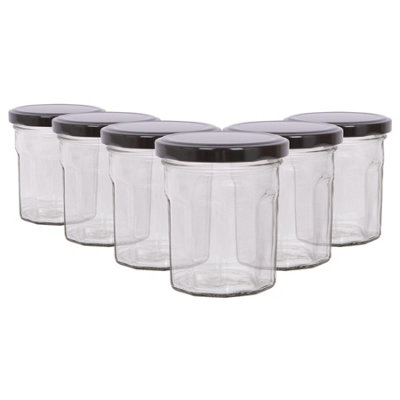 B&Q -  150Ml Glass Jam Jars With Airtight Black LidsSet Of 6 Empty Screw Top Kitchen Storage Preserving Jar