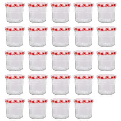 Argon Tableware Glass Jam Jars With Gingham Lids - 130Ml - Pack Of 24 Red
