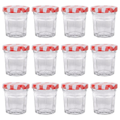 B&Q -  30Ml Glass Jam Jars With Airtight Red Gingham LidsSet Of 12 Empty Screw Top Kitchen Storage Preserving Jar