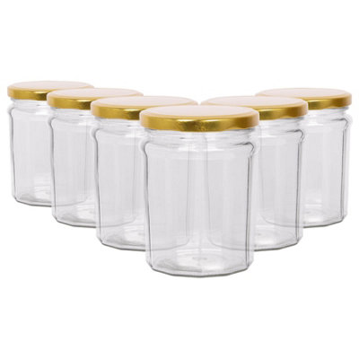 Argon Tableware 380Ml Glass Jam Jars With Airtight Gold LidsSet Of 6 Empty Screw Top Kitchen Storage Preserving Jar from B&Q