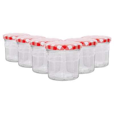 Argon Tableware 130Ml Glass Jam Jars With Airtight Red Gingham LidsSet Of 6 Empty Screw Top Kitchen Storage Preserving Jar from B&Q