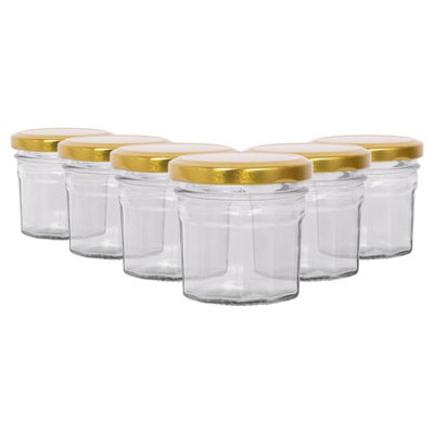 Argon Tableware 90Ml Glass Jam Jars With Airtight Gold LidsSet Of 6 Empty Screw Top Kitchen Storage Preserving Jar from B&Q