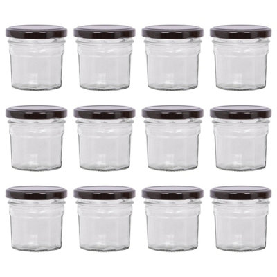 Argon Tableware 90Ml Glass Jam Jars With Airtight Black LidsSet Of 12 Empty Screw Top Kitchen Storage Preserving Jar from B&Q