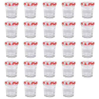 B&Q -  30Ml Glass Jam Jars With Airtight Red Gingham LidsSet Of 24 Empty Screw Top Kitchen Storage Preserving Jar