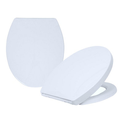 Harbour Housewares 2X Soft Close Toilet Seats For Oval ToiletsAnti-Bacterial Bathroom Bowl Loo Cover With Quick Release Hinges from B&Q