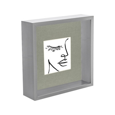 Nicola Spring 3D Deep Box Photo Frame With 4" X 4" Mount - 8" X 8" - / Grey