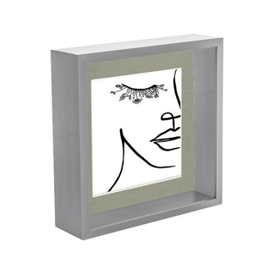 Nicola Spring 3D Deep Box Photo Frame With 6" X 6" Mount - 8" X 8" - / Grey