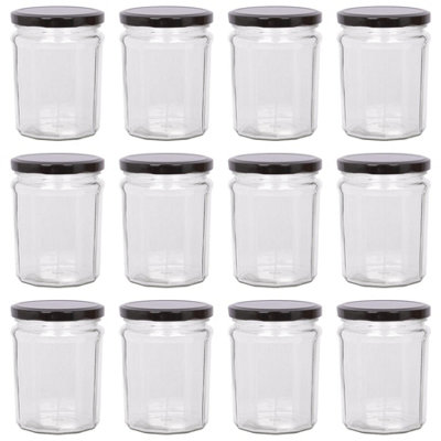 Argon Tableware 380Ml Glass Jam Jars With Airtight Black LidsSet Of 12 Empty Screw Top Kitchen Storage Preserving Jar from B&Q