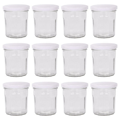 B&Q -  250Ml Glass Jam Jars With Airtight White LidsSet Of 12 Empty Screw Top Kitchen Storage Preserving Jar